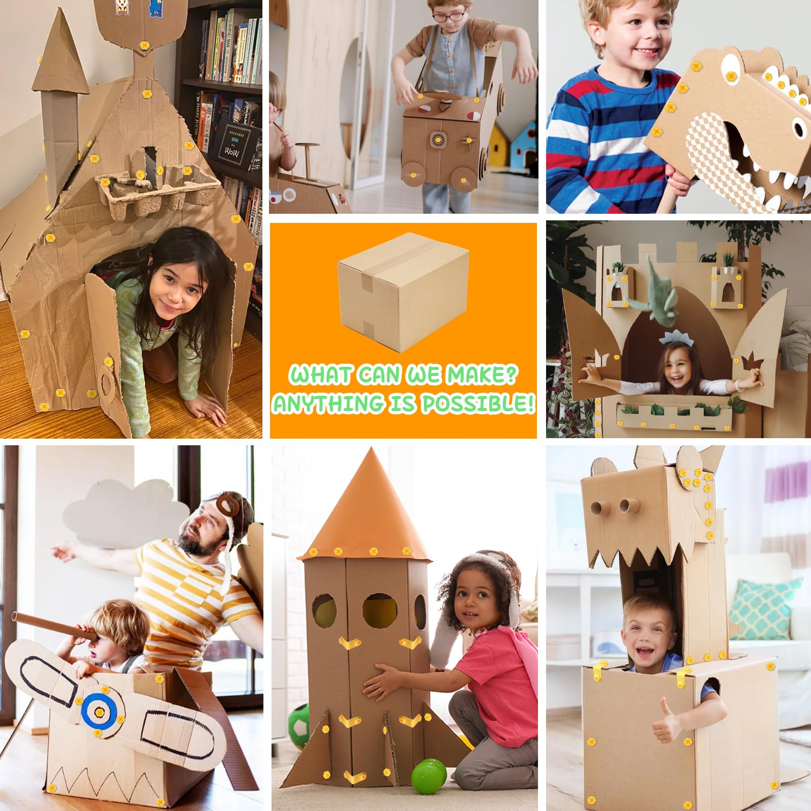 Ancaixin kids building models with cardboard demonstrates hands-on learning and imagination.