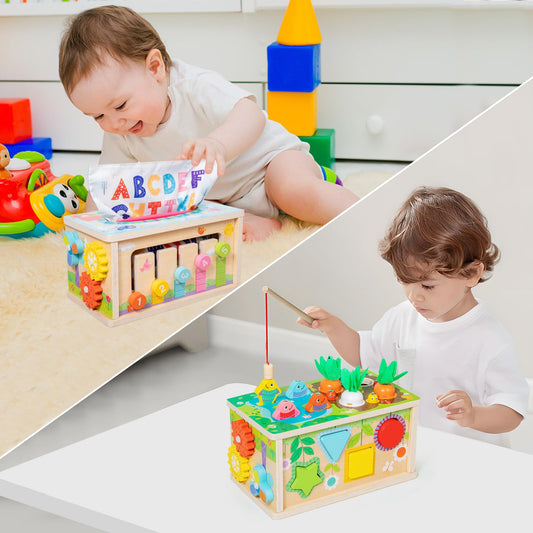 Ancaixin wooden activity cube for babies supporting grasping and coordination