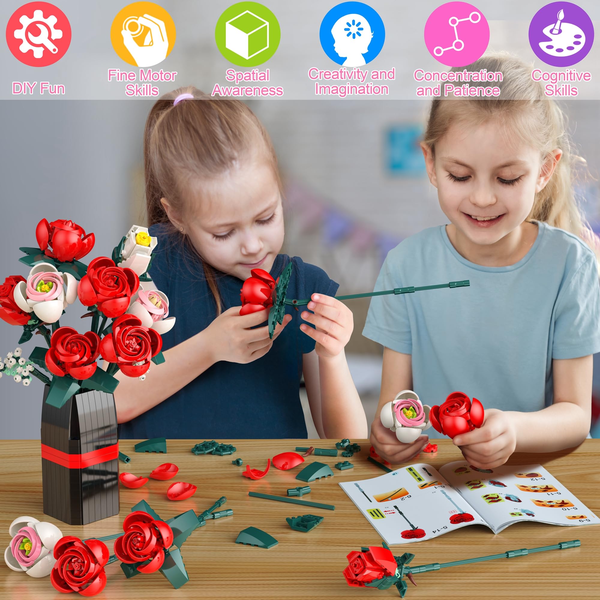 Ancesfun 841-piece flower building set for creative crafting.