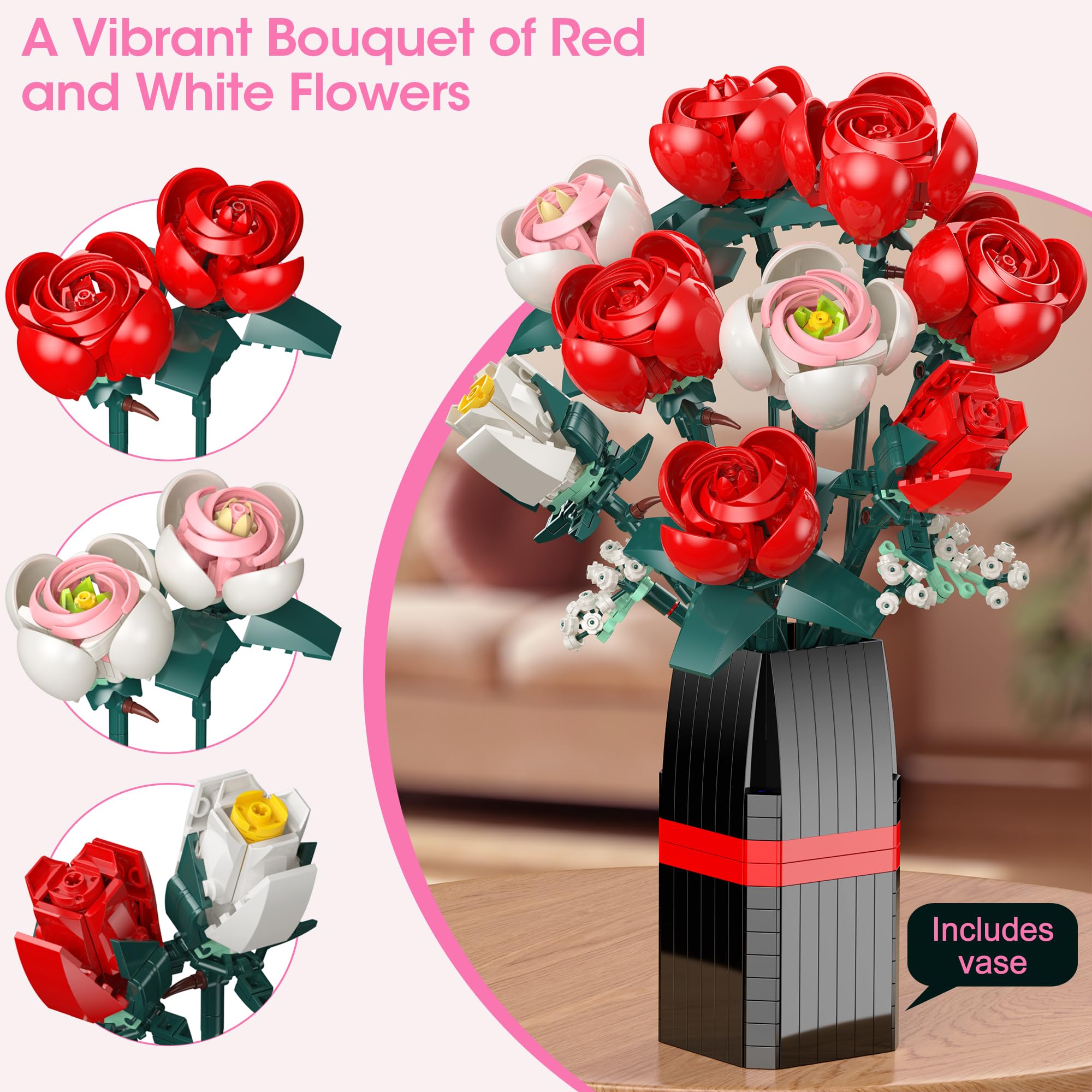Ancesfun Rose Bouquet Building Kit for DIY home decor project.