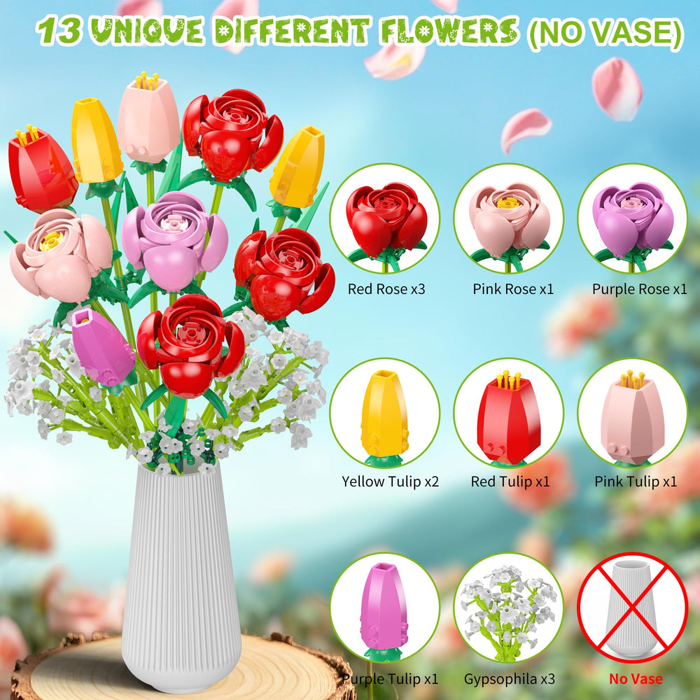 Ancesfun 13-stem rose and tulip bouquet kit for lasting display