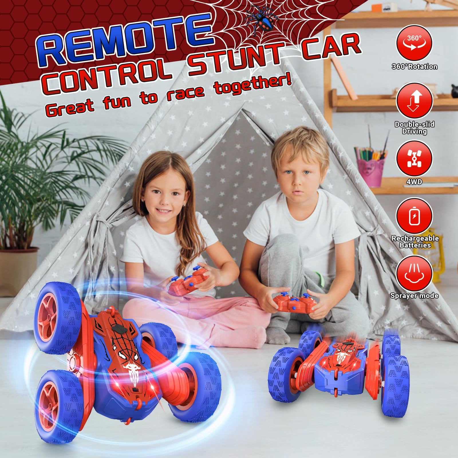 Ancitoy Spider RC car all-terrain tires handle outdoors.