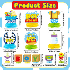 Andi Cppss Boy Story honeycomb centerpiece design 2 on table, perfect for birthday celebrations