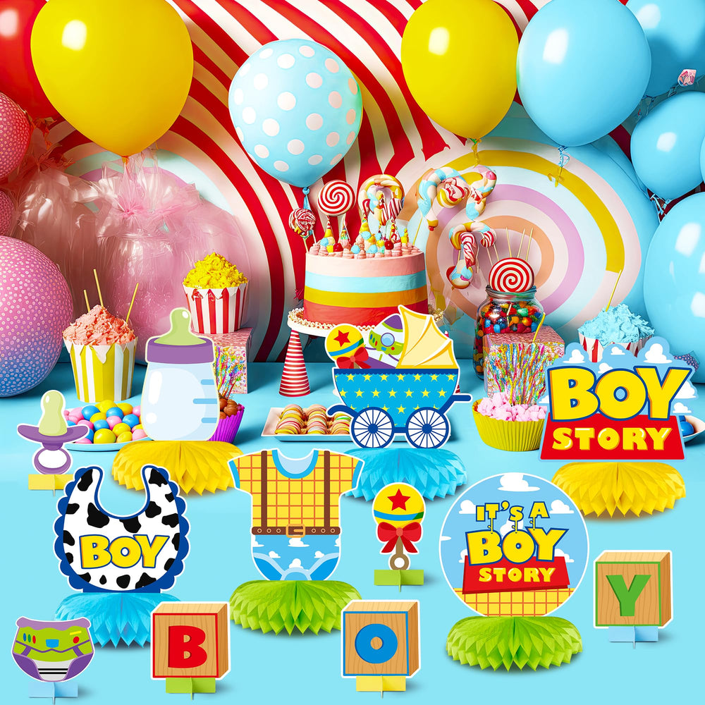 Andi Cppss Boy Story honeycomb centerpiece design 5 on table, sturdy and colorfast