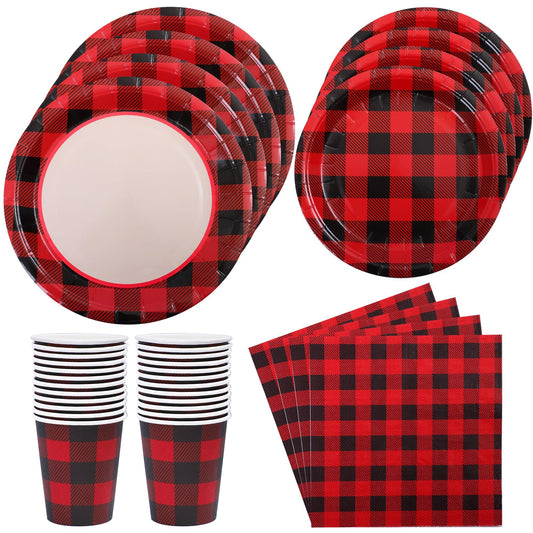Aneco buffalo plaid 7-inch plate, sturdy for easy holiday serving.