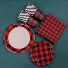 Aneco buffalo plaid packaging box, complete 122-piece set for 24 guests.
