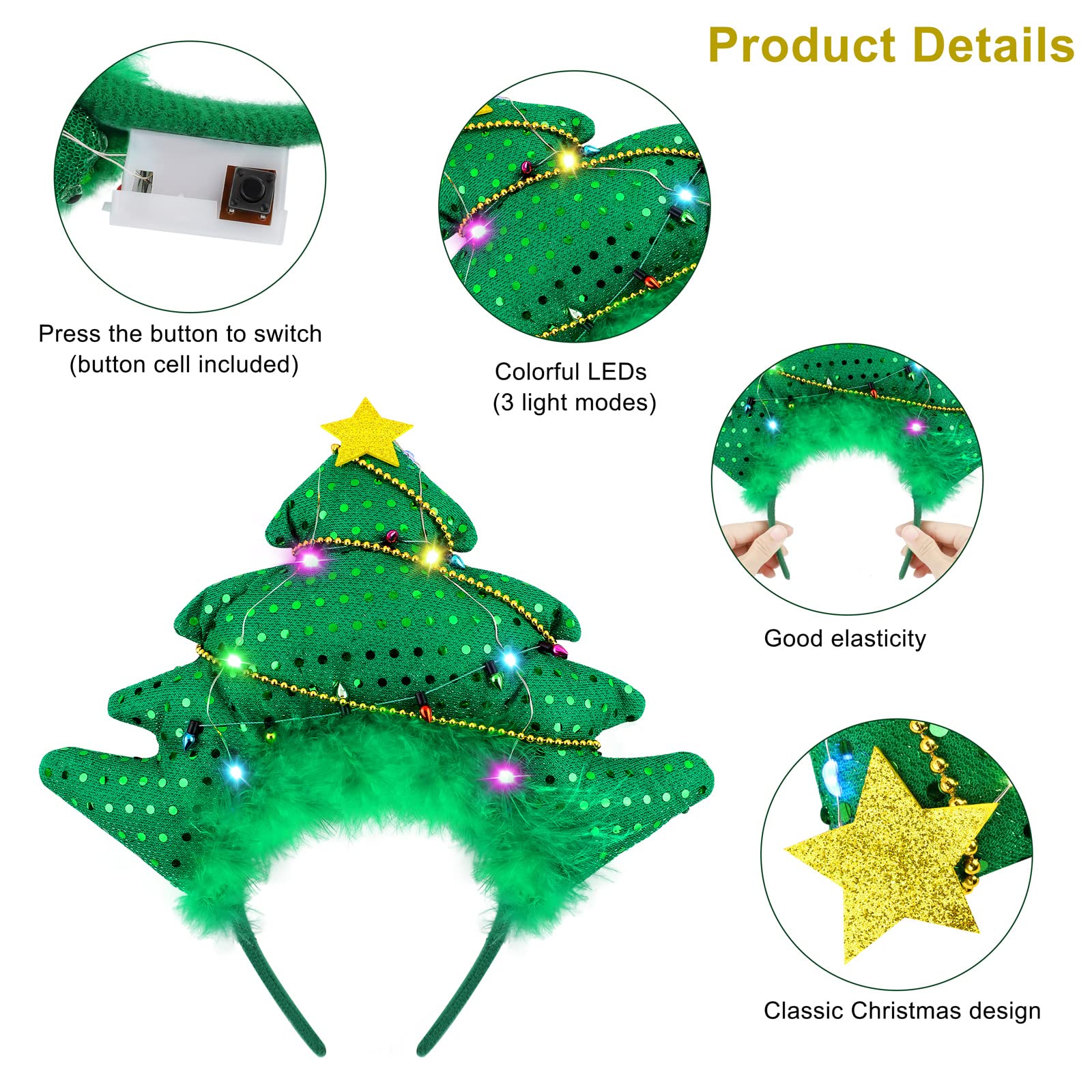 Aneco LED elf hat headband shines softly during costume parties.