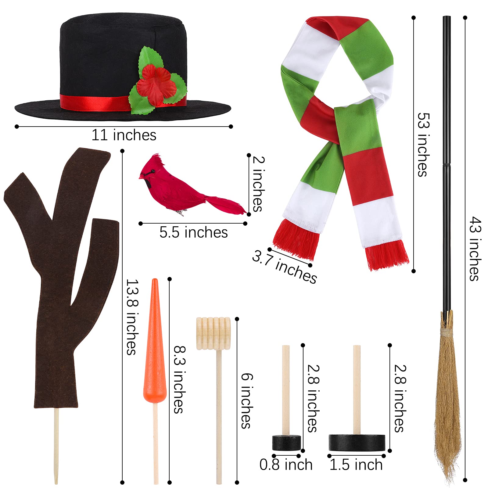 Aneco snowman kit red-green scarf adds color and warmth to scenes.