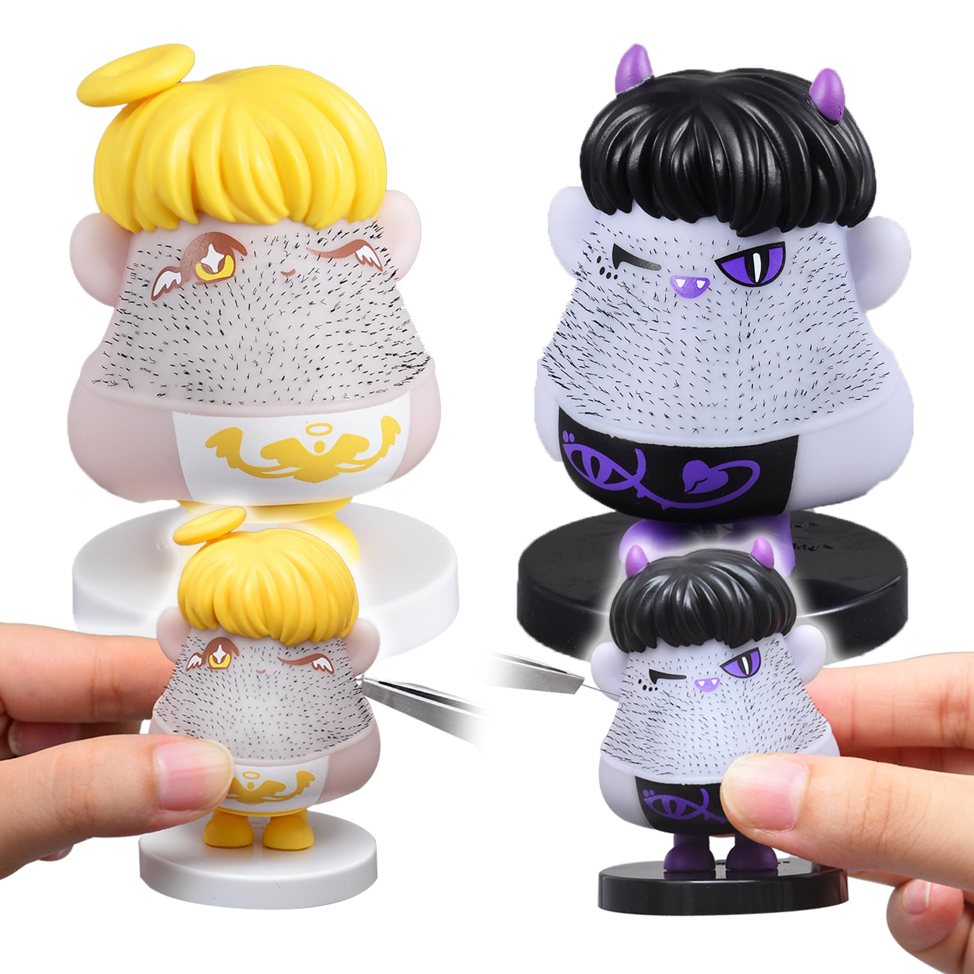 Angel's Wonderland hair plucking toy with angel and demon figures for stress relief.