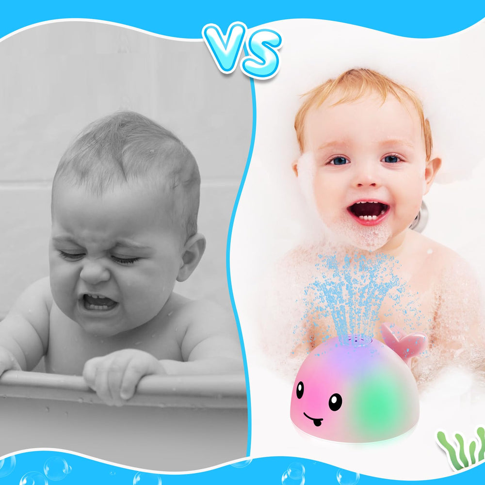 ANGGIKO bath time with whale toy in a bubbly tub scene.