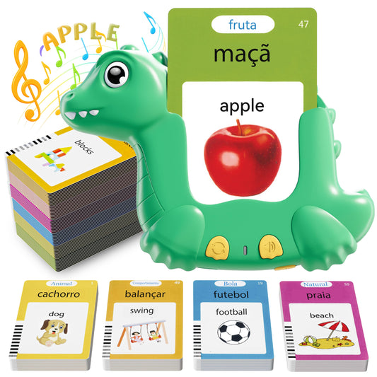 ANhovno dinosaur flash cards package for bilingual learning with vivid visuals.