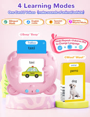 ANhovno pink flashcards showing everyday objects for quick vocabulary practice