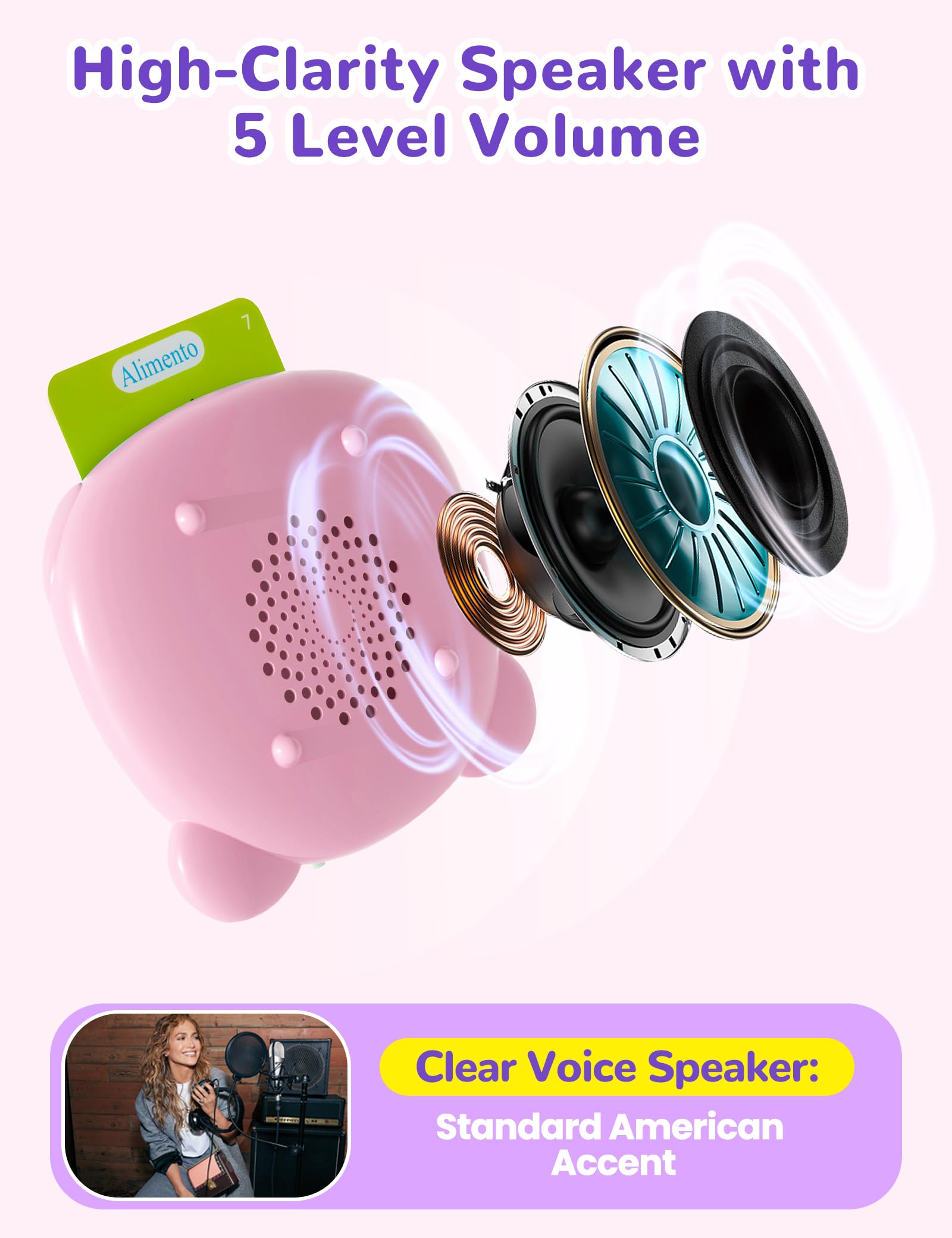 ANhovno pink flashcards with portable case for travel learning