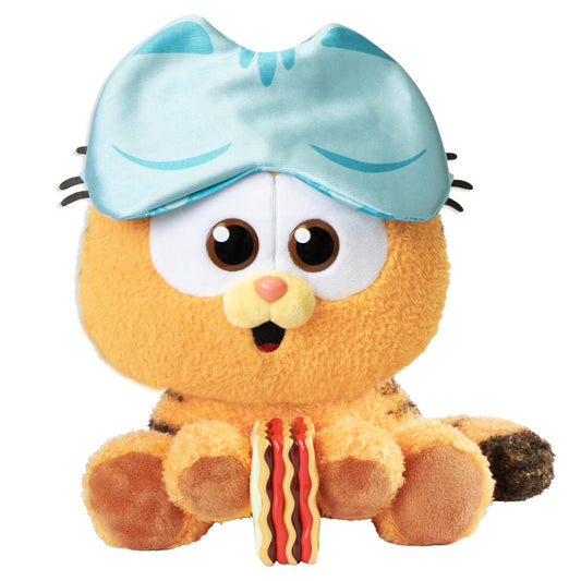 Animagic Baby Garfield with sleep mask on for cozy nap time pretend play