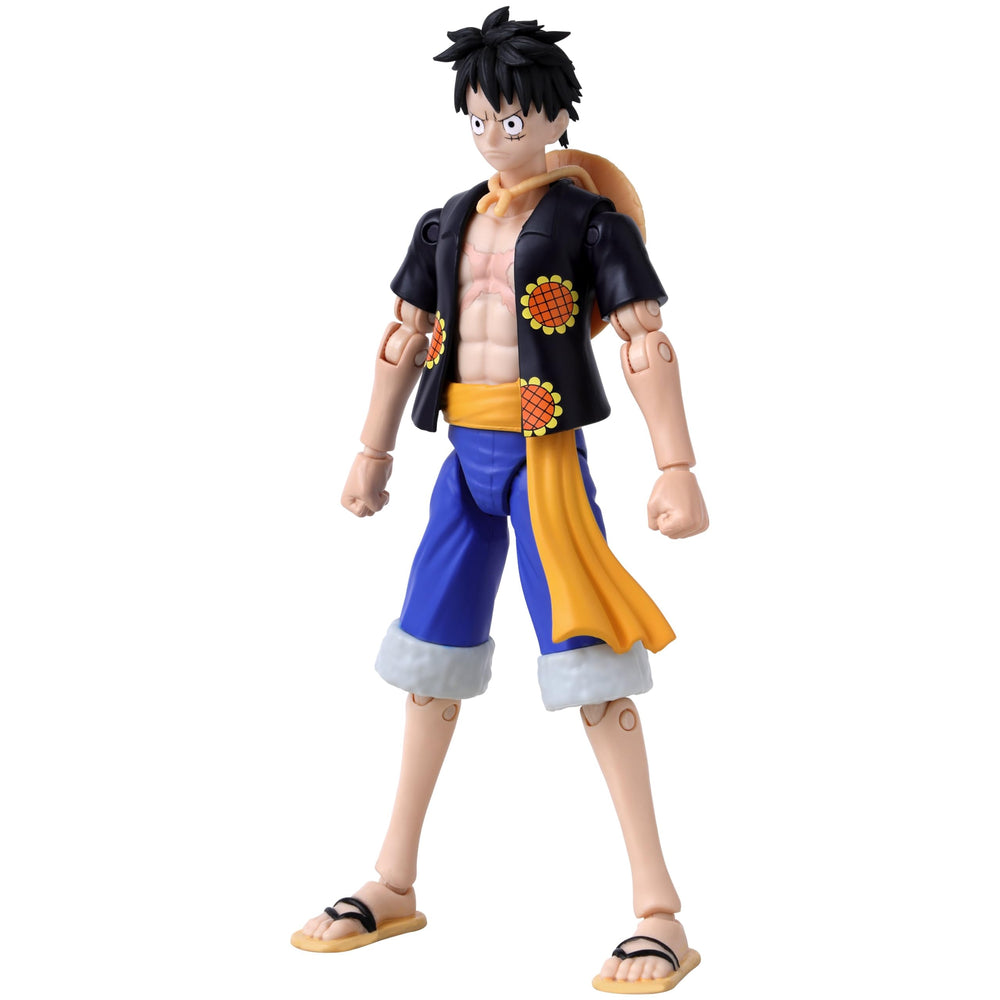 ANIME HEROES Luffy Dressrosa figure with 20-point articulation enables dynamic action poses.