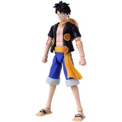 ANIME HEROES Luffy Dressrosa figure with 20-point articulation enables dynamic action poses.