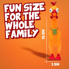 Animolds chicken toy used as a party gag to spark smiles and conversation.