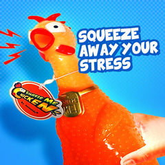 Animolds rubber chicken toy tucked in a stocking for a quirky holiday surprise.