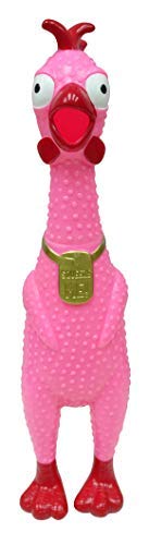 Animolds Squeeze Me rubber chicken serves as a classic gag gift for parties.