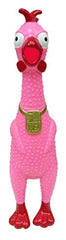 Animolds Squeeze Me rubber chicken serves as a classic gag gift for parties.
