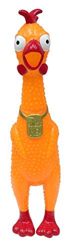 Animolds Squeeze Me rubber chicken, durable non-toxic rubber ready for indoor or outdoor play.