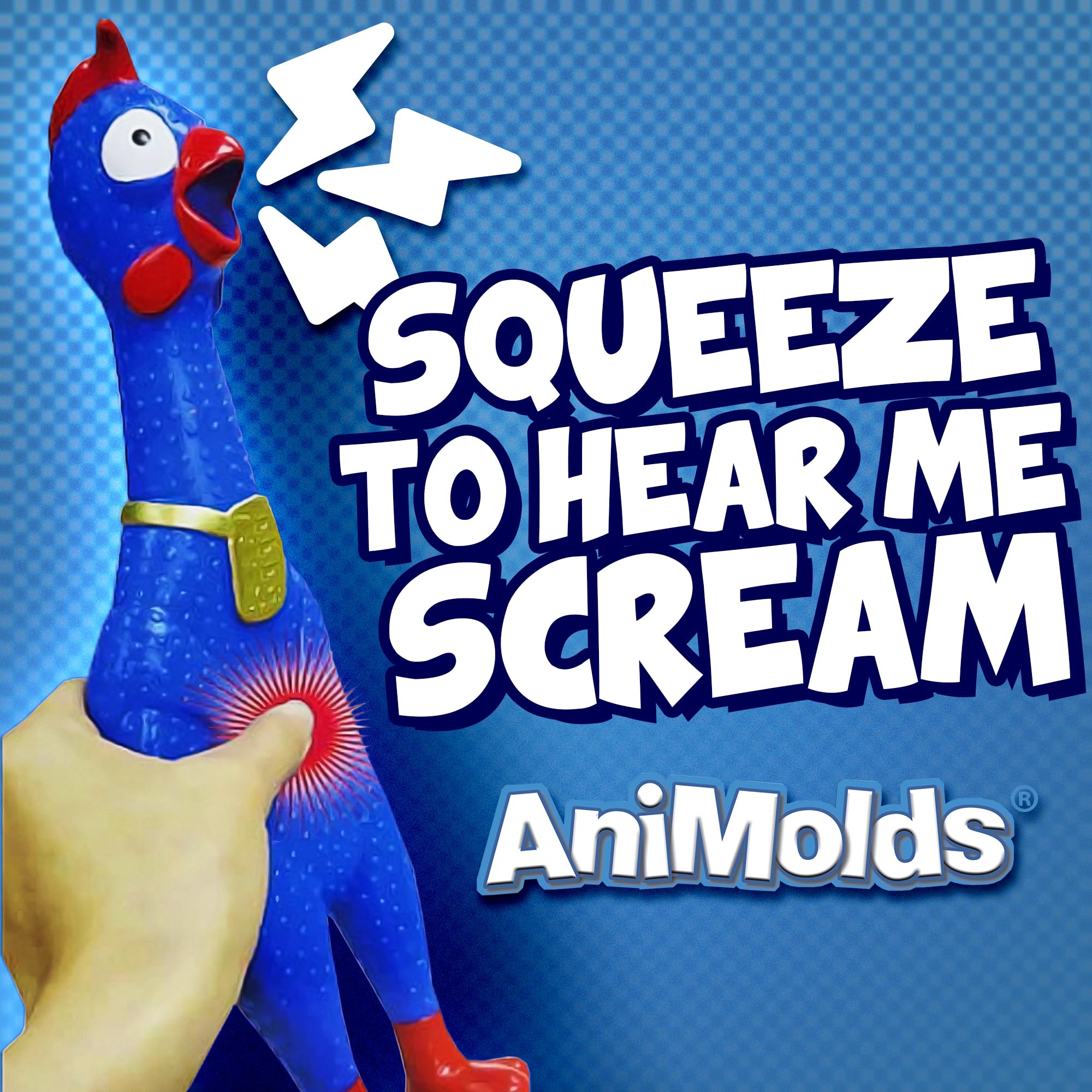 Animolds Glow-in-the-Dark rubber chicken toy glows vividly for nighttime fun.