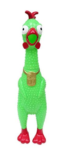 Animolds Squeeze Me rubber chicken toy with loud scream for instant party laughs.