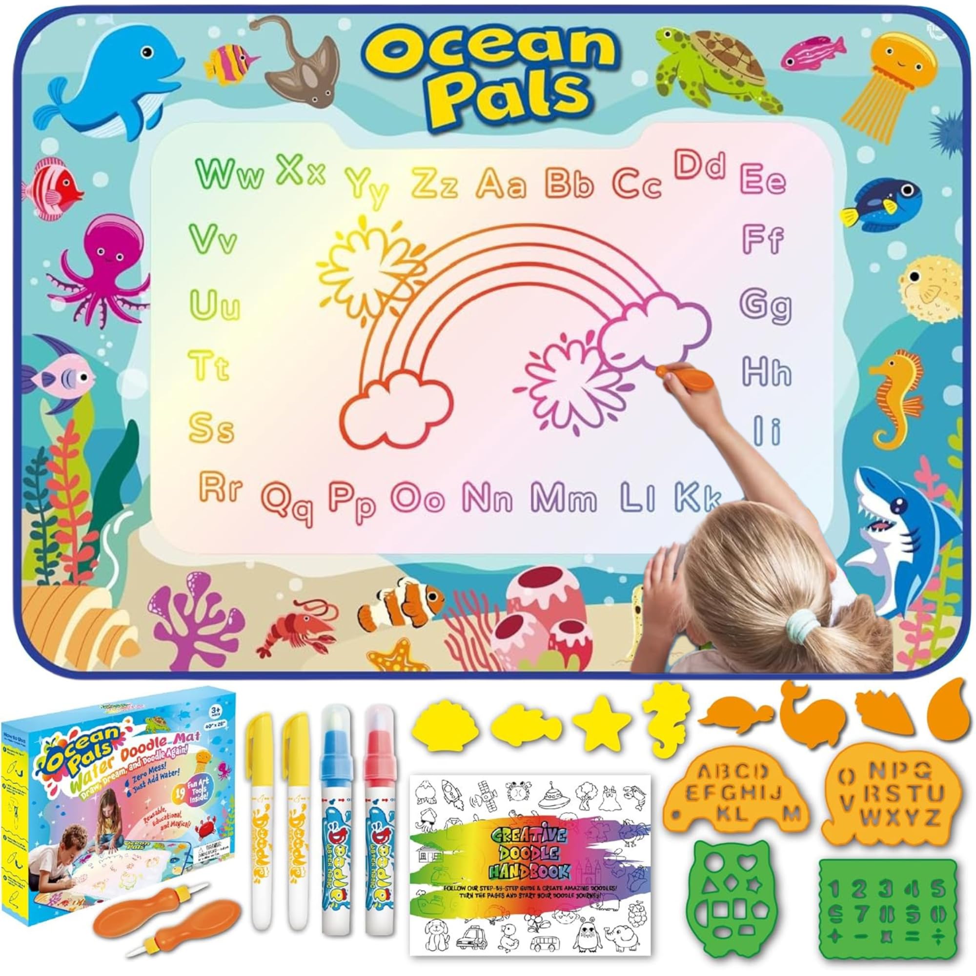 Animolds Water Doodle Mat safari scene helps with early letter recognition in a bright, engaging way.