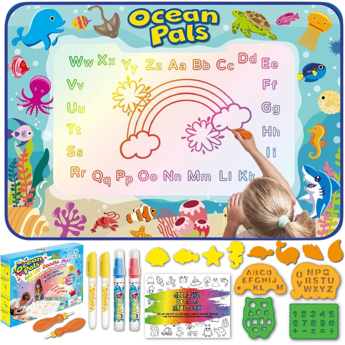 Animolds Water Doodle Mat safari scene helps with early letter recognition in a bright, engaging way.
