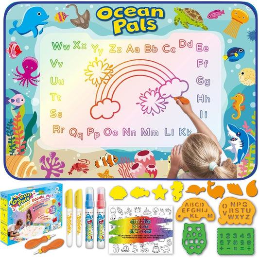 Animolds Water Doodle Mat safari scene helps with early letter recognition in a bright, engaging way.