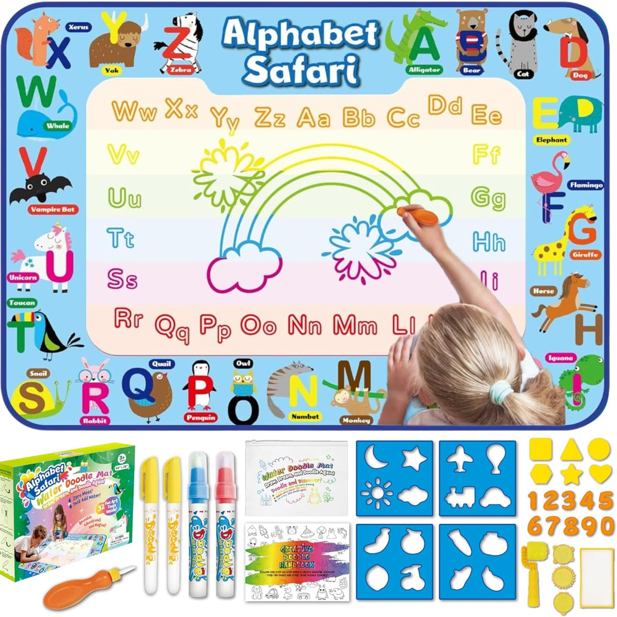 Animolds Water Doodle Mat 40x32 unfolded for spacious, mess-free drawing play.