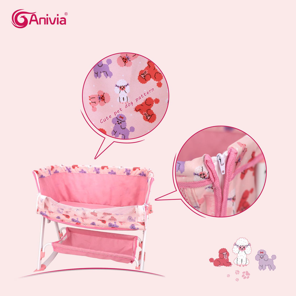 ANIVIA 18-inch doll cradle in action for realistic pretend play.