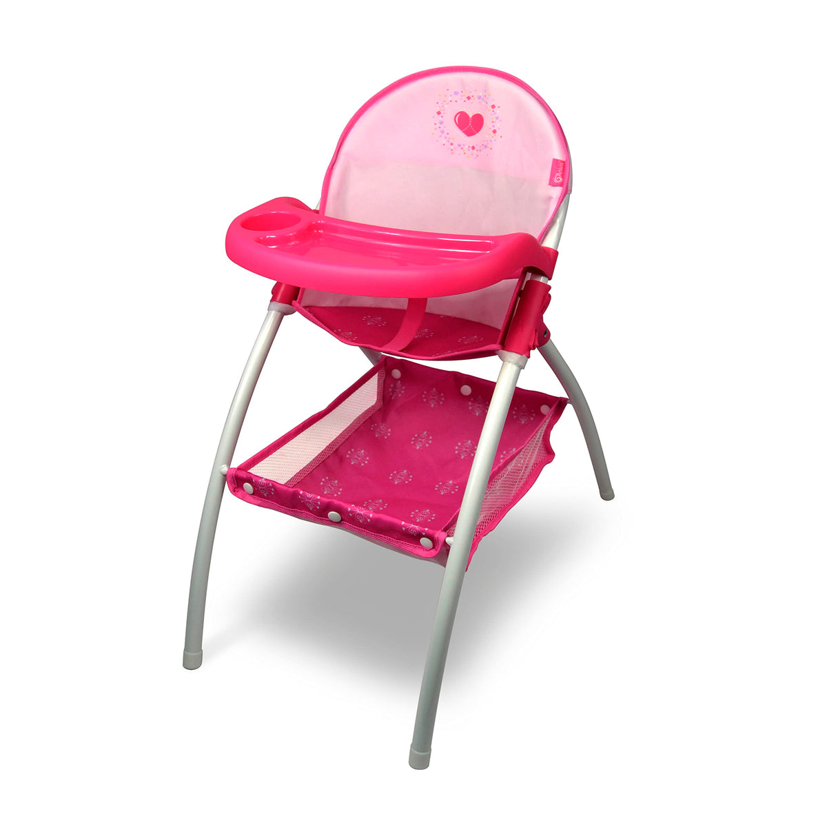 ANIVIA Baby Doll High Chair pink front view for durable pretend feeding play.