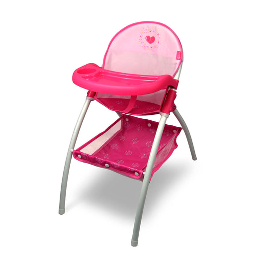 ANIVIA Baby Doll High Chair pink front view for durable pretend feeding play.