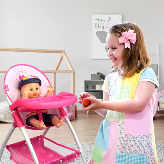 ANIVIA Baby Doll High Chair pink side view ideal for compact storage.