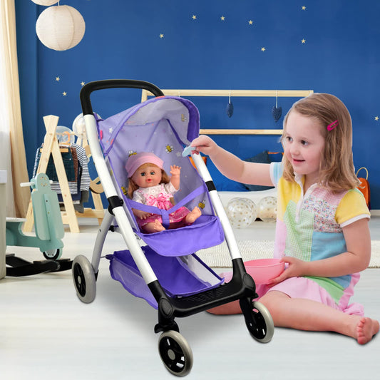 ANIVIA Baby Doll Stroller bottom basket stores accessories and snacks.
