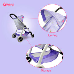 ANIVIA Baby Doll Stroller dimensions 23.8 x 15.15 x 24.6 inches for 18-inch dolls.