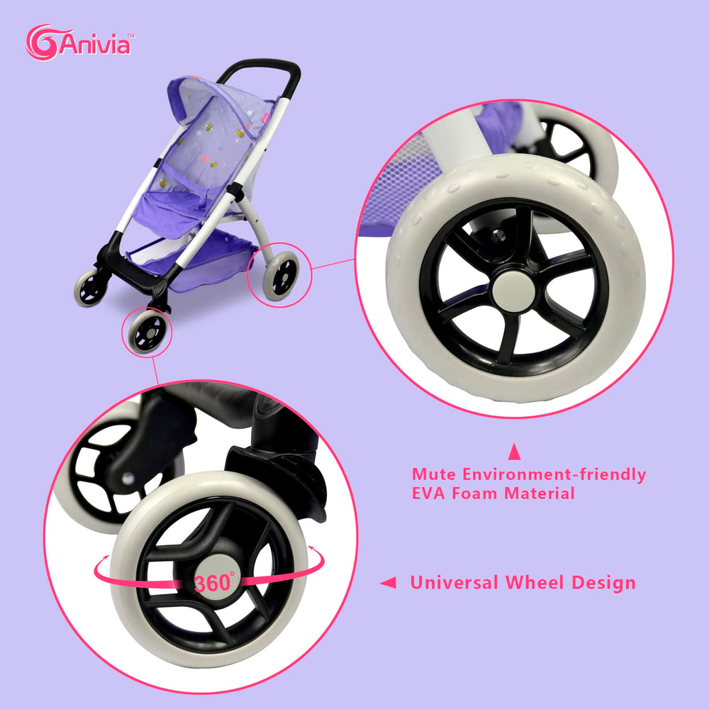 ANIVIA Baby Doll Stroller folded for compact storage after play.