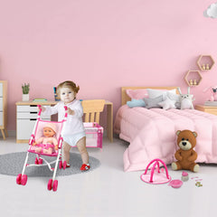 ANIVIA Baby Doll Stroller Set crib scene to encourage nurturing pretend play.