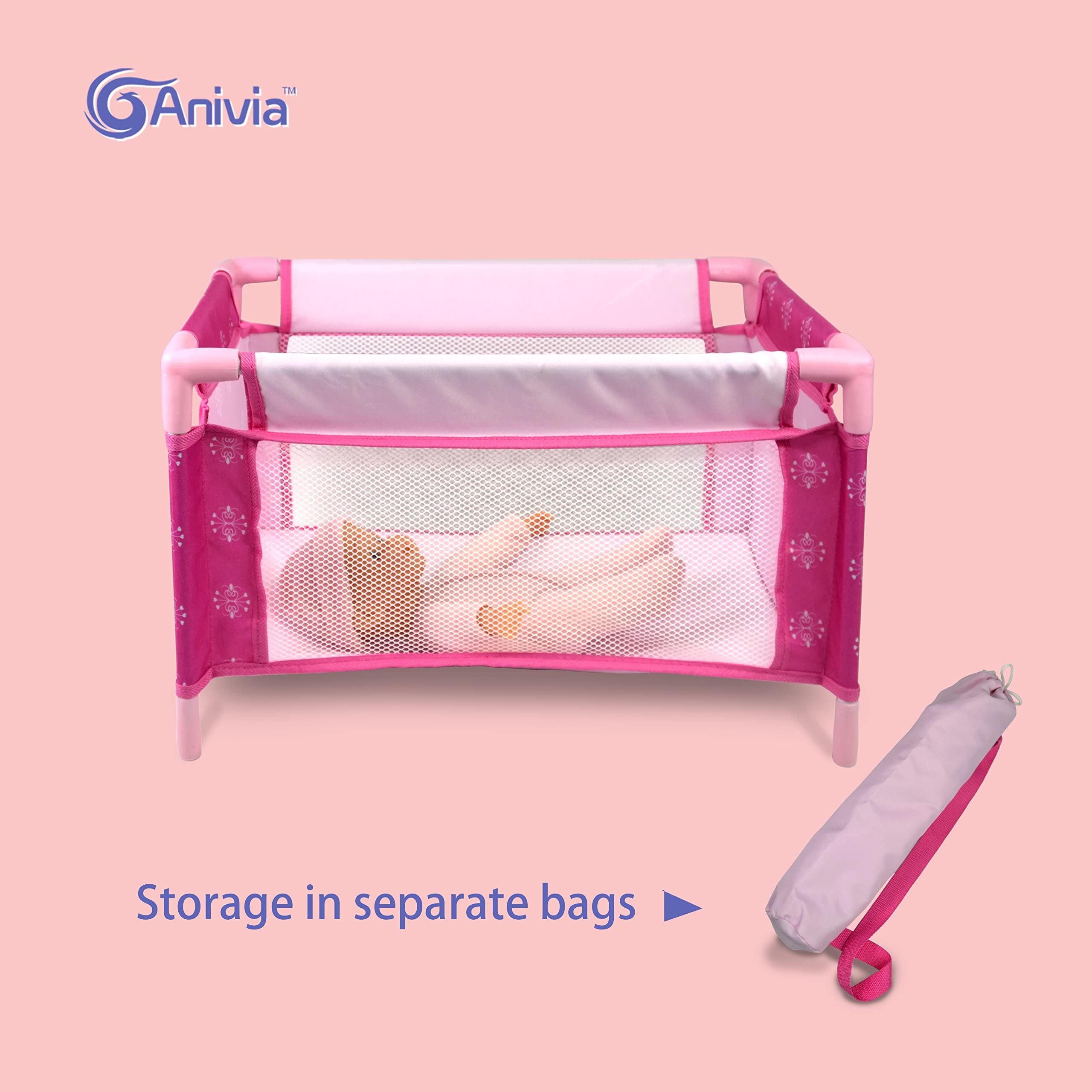 ANIVIA Baby Doll Stroller Set doll bed for bedtime role-play and organization.