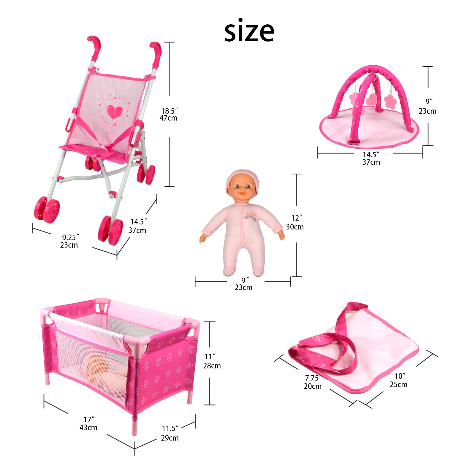 ANIVIA Baby Doll Stroller Set feeding toys enabling mealtime pretend play.
