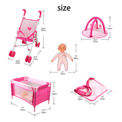 ANIVIA Baby Doll Stroller Set feeding toys enabling mealtime pretend play.