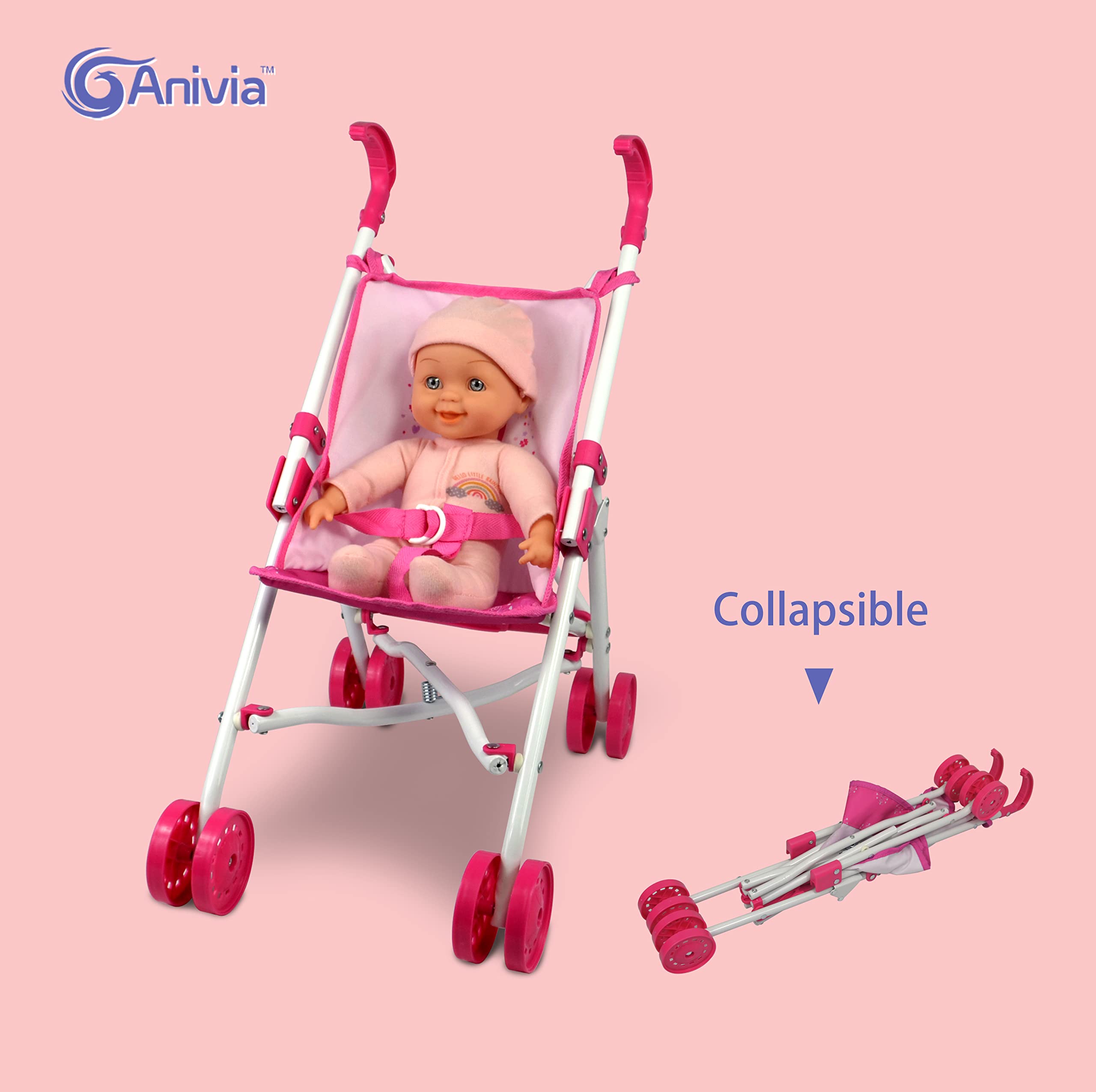 ANIVIA Baby Doll Stroller Set play mat for cozy interactive care moments.