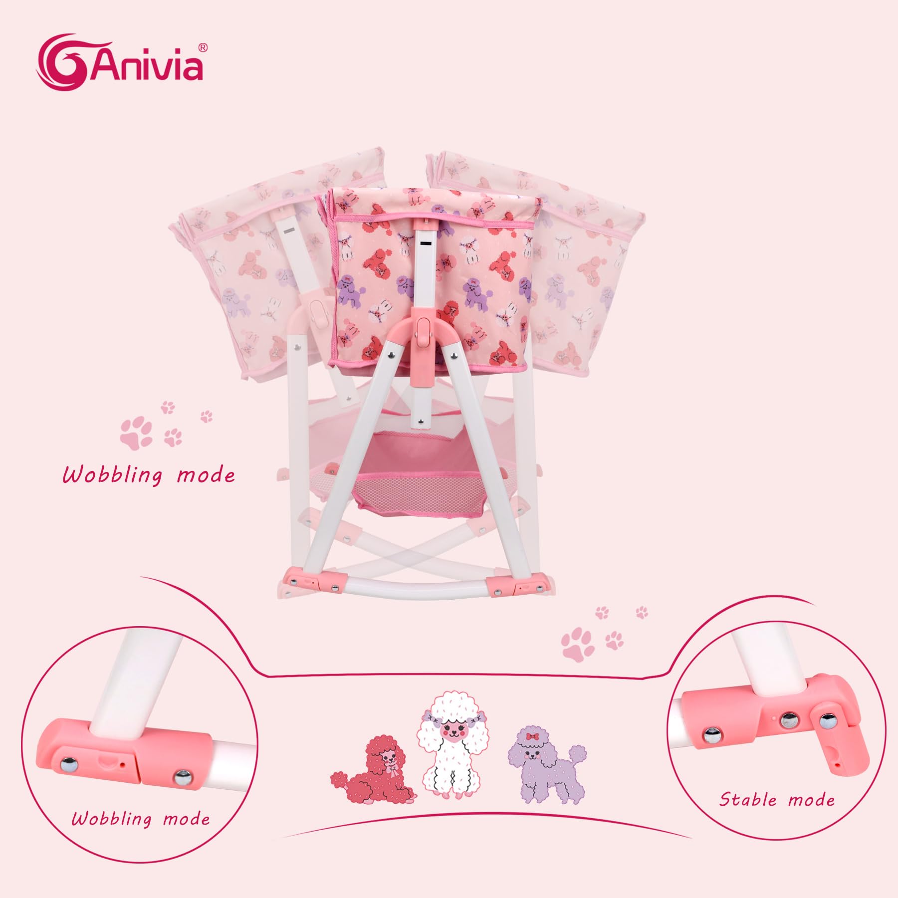 ANIVIA doll bed bottom tray keeps small accessories organized.