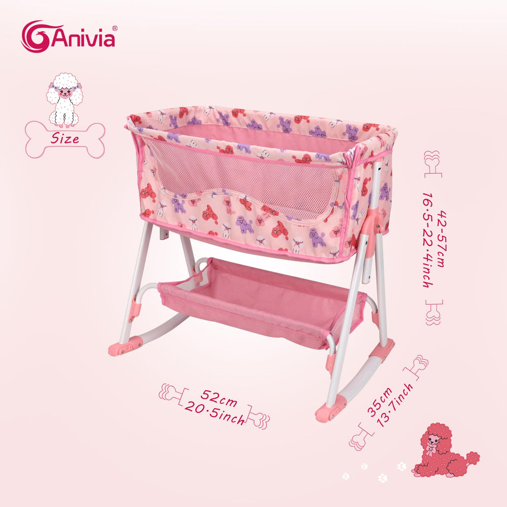 ANIVIA doll bed dimensions shown: 20.5 x 13.8 x 22.5 inches.