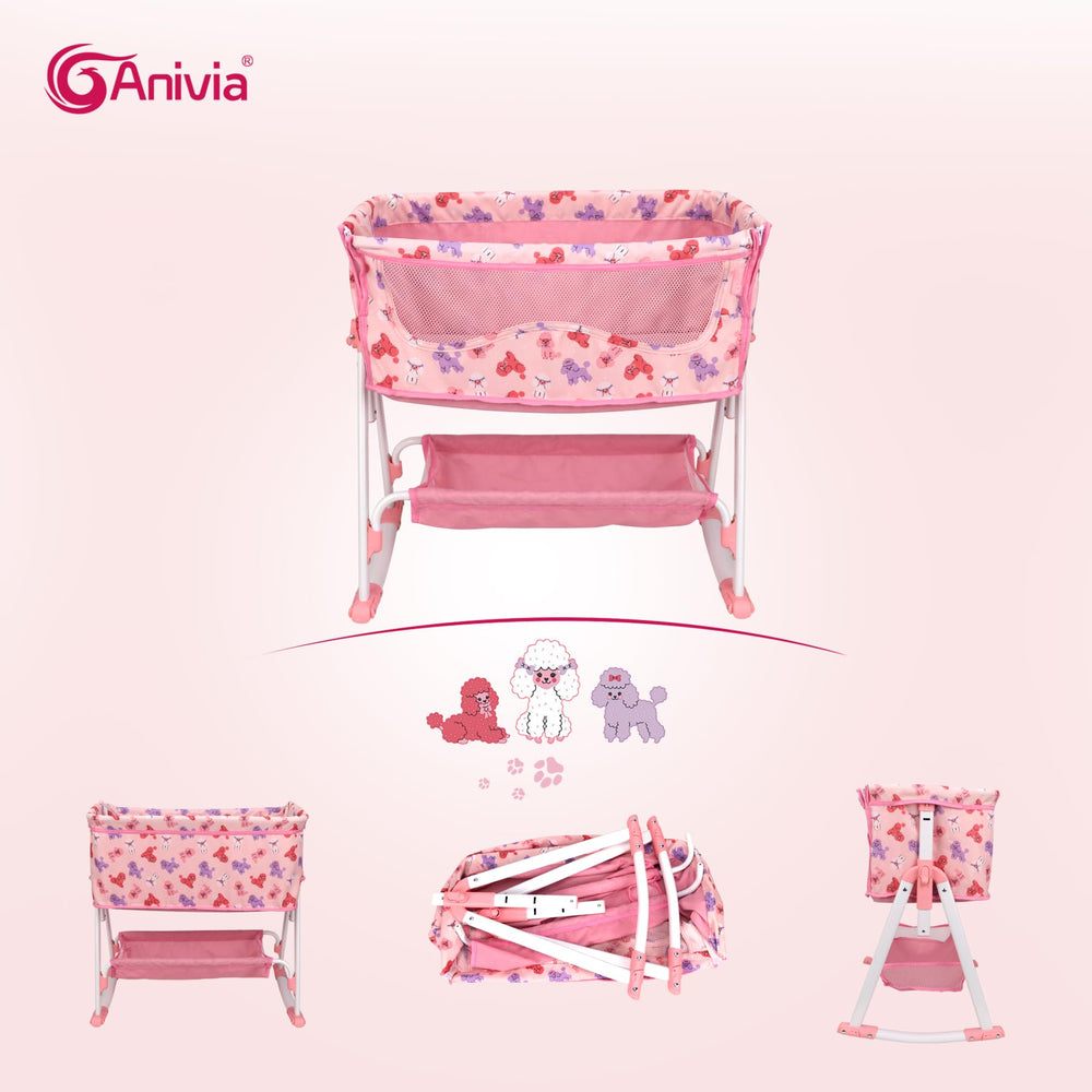 ANIVIA fabric-printed bedding adds colorful detail to the doll world.