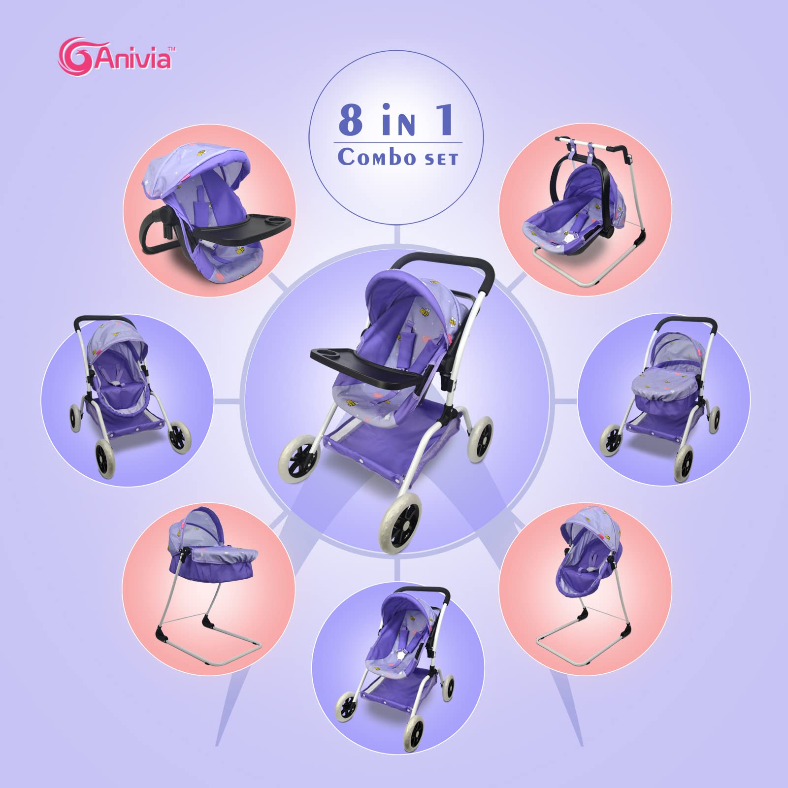 ANIVIA doll-bed-swing-together image highlights integrated bed and swing.
