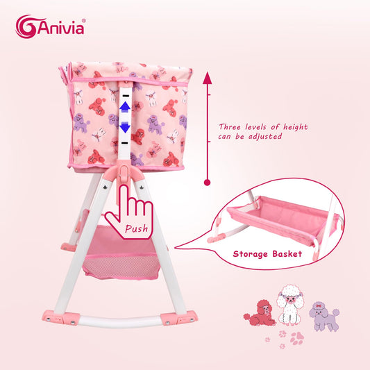 ANIVIA doll bed swing demonstrates dual-function play for 18-inch dolls.