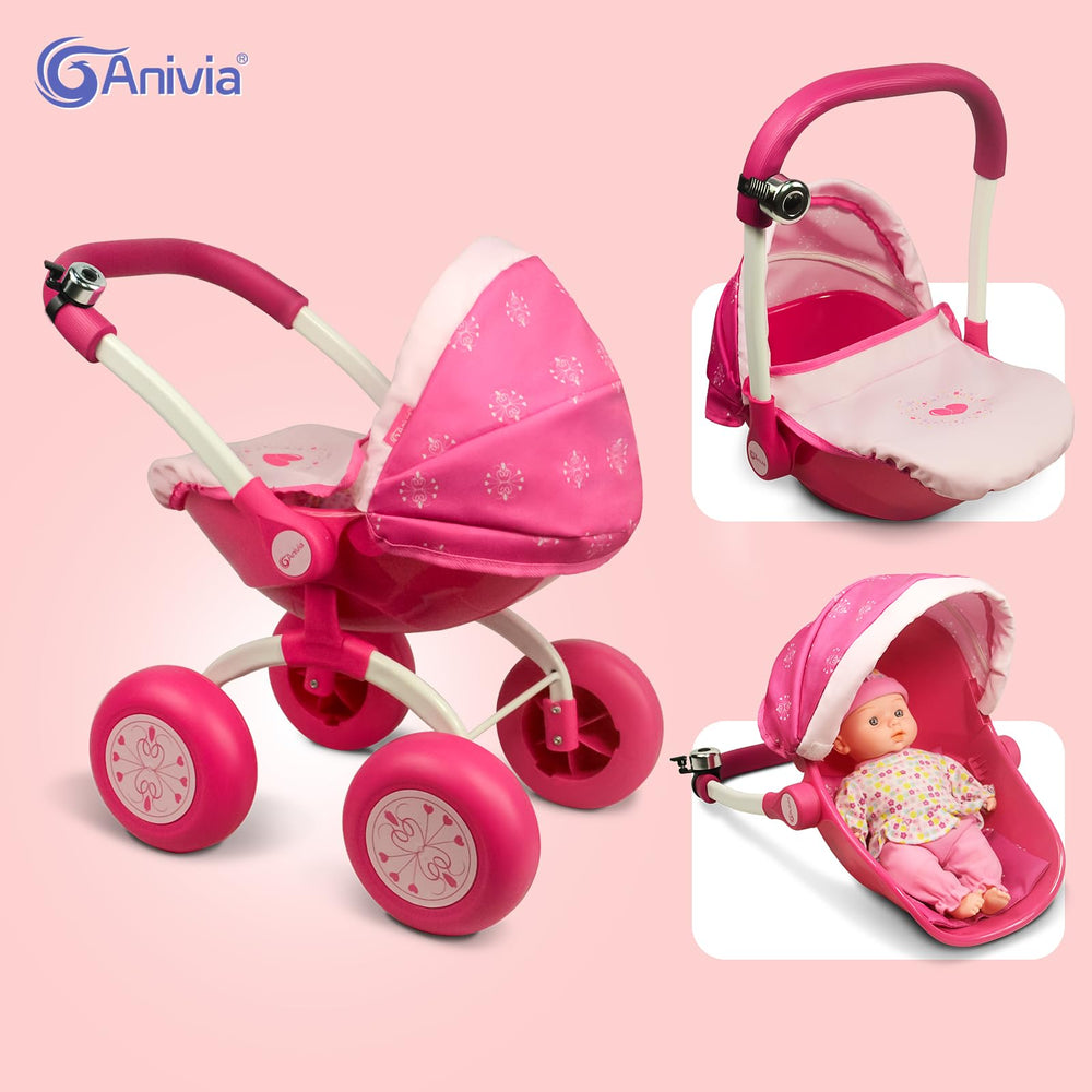 ANIVIA doll stroller pink polka-dot pattern for delightful playtime.