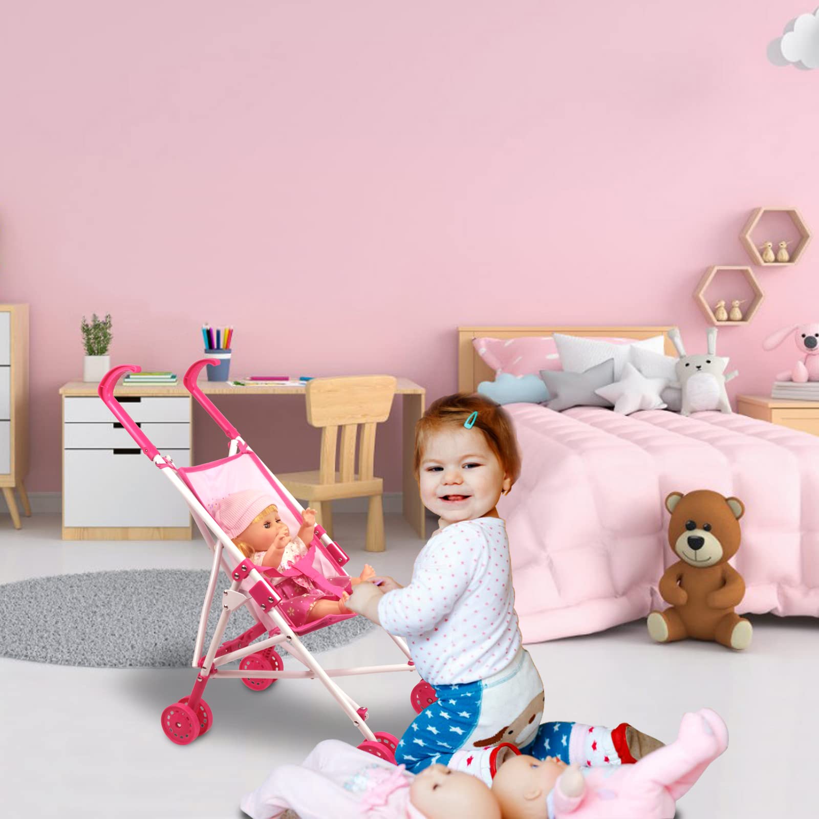 ANIVIA gift-ready doll stroller for girls and preschoolers.